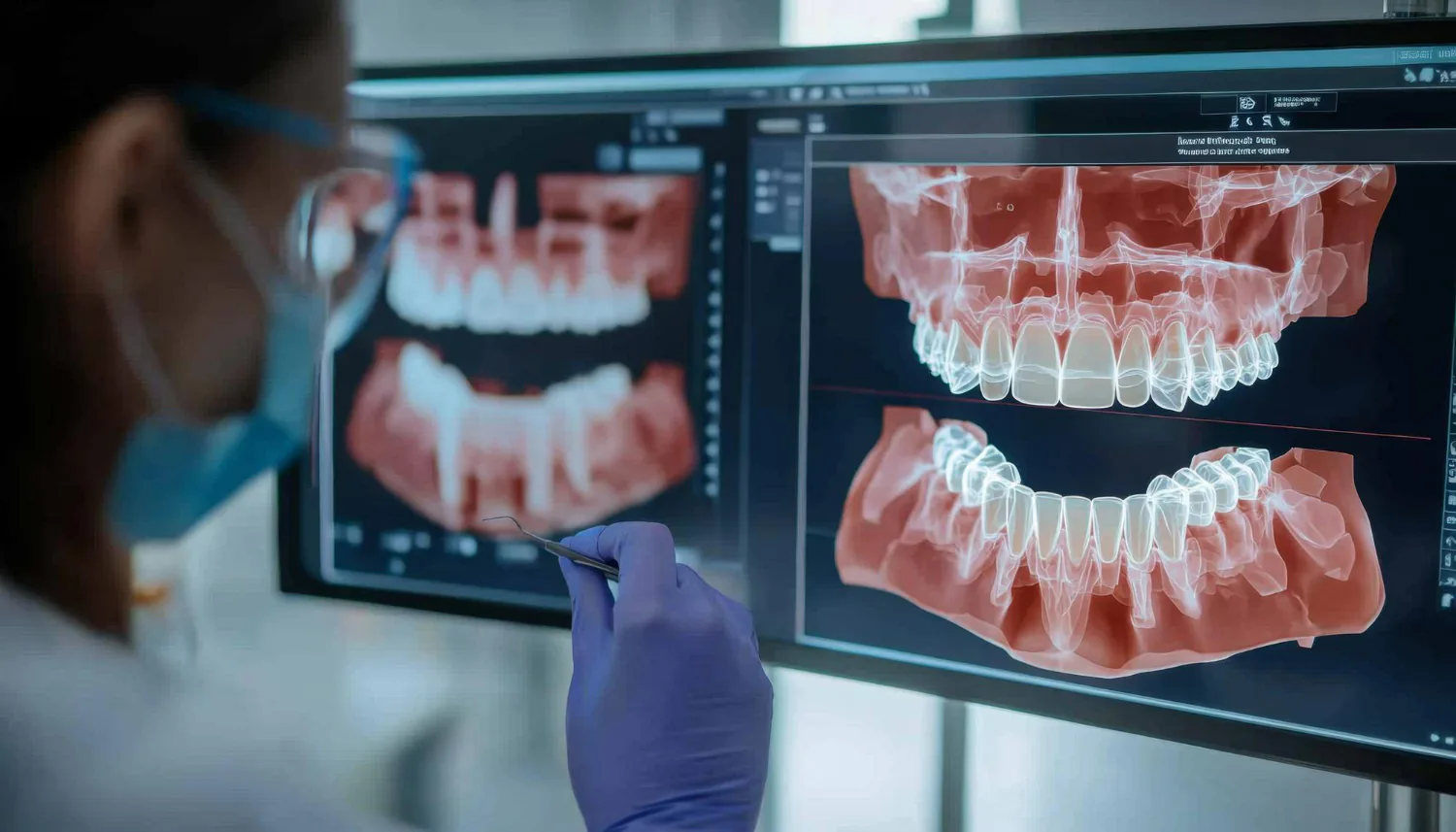 Dentist showing the patient’s digital scan of their teeth.