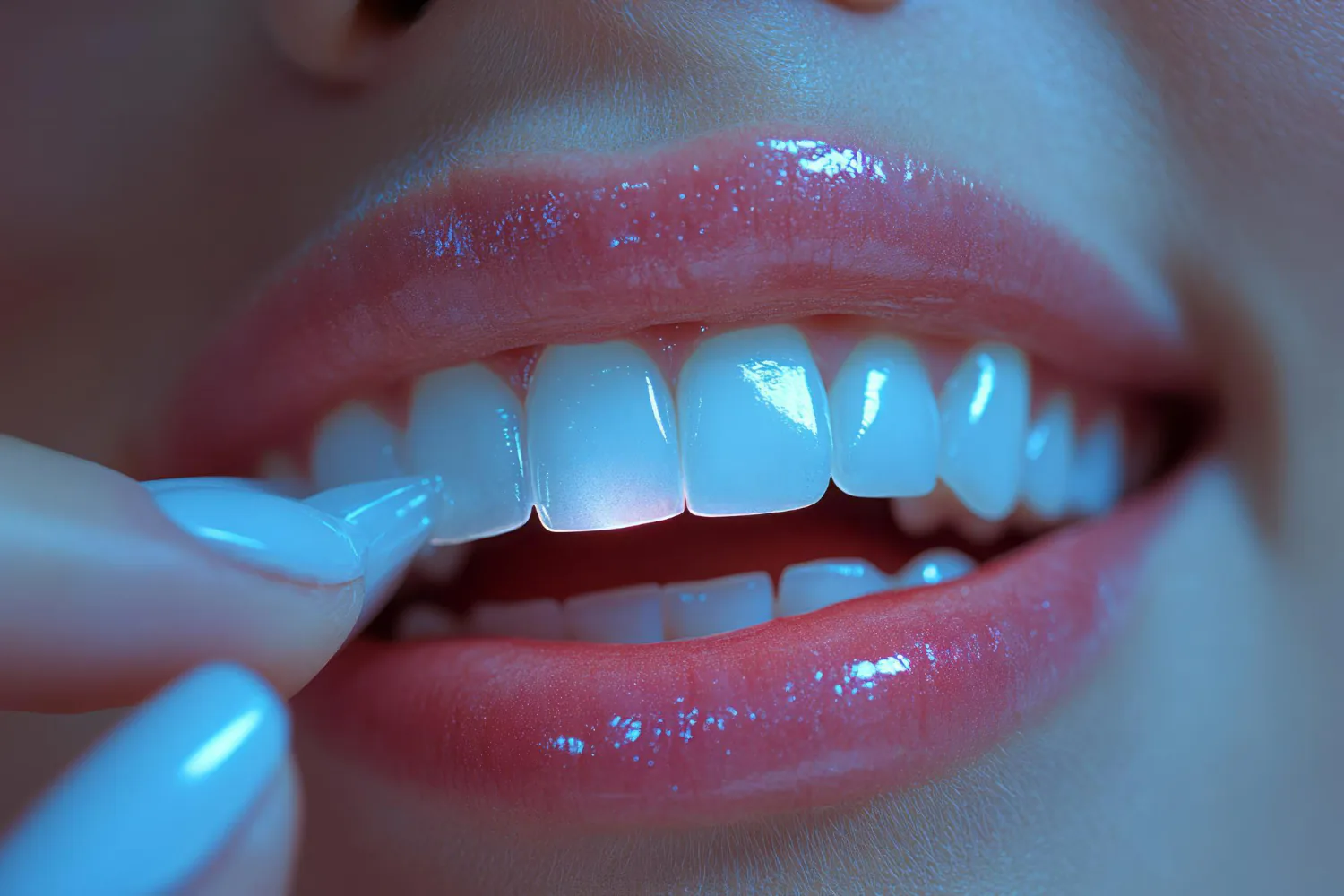 Patient applying whitening gel to their teeth.